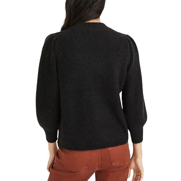 MADEWELL NEW $98 Eaton Puff-Sleeve Pullover Sweater Metallic / True Black XS - Picture 2 of 5